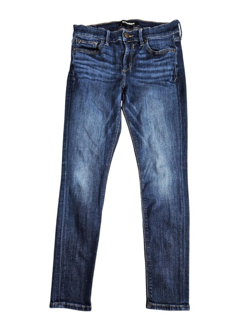 Express Jegging Skinny Mid Rise Jeans Womens 8 Short Blue Med Wash Stretch Denim